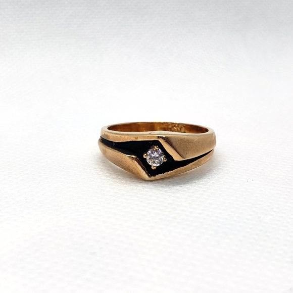 RS Covenant Men's Gold Plated and Black Enamel Ring with Cubic Zirconia  Size 10 - Picture 1 of 3